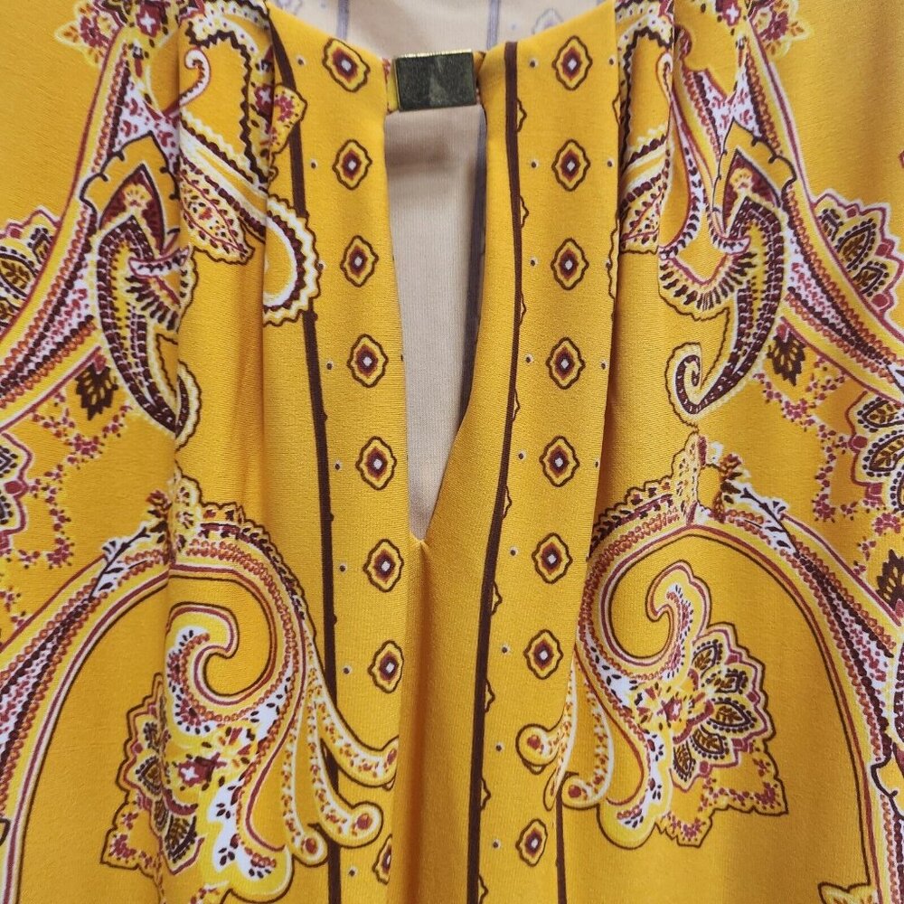 Liz Claiborne BOHO Shift Dress Women XL Yellow Paisley Keyhole Neck Sleeveless - Picture 4 of 7